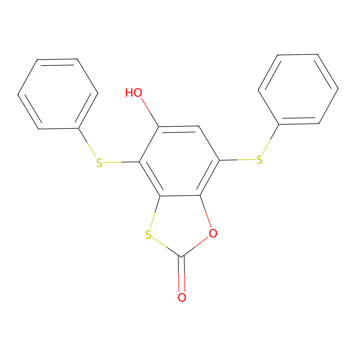 5-Hydroxy-4,7-bis(phenylsulfanyl)-1,3-benzoxathiol-2-one molecular structure, CAS 348579-43-1