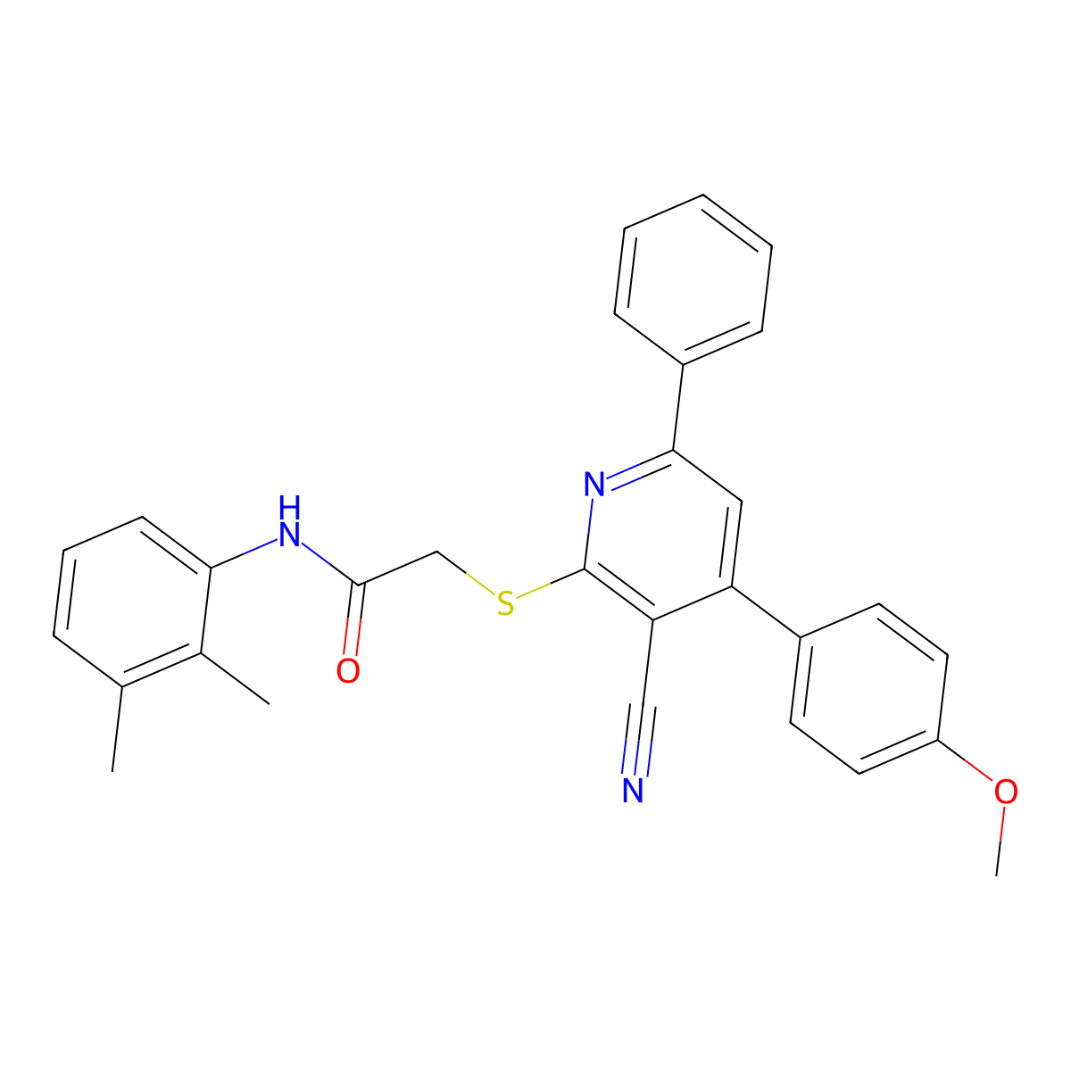 2-((3-Cyano-4-(4-methoxyphenyl)-6-phenylpyridin-2-yl)thio)-N-(2,3-dimethylphenyl)acetamide molecular structure, CAS 348580-83-6