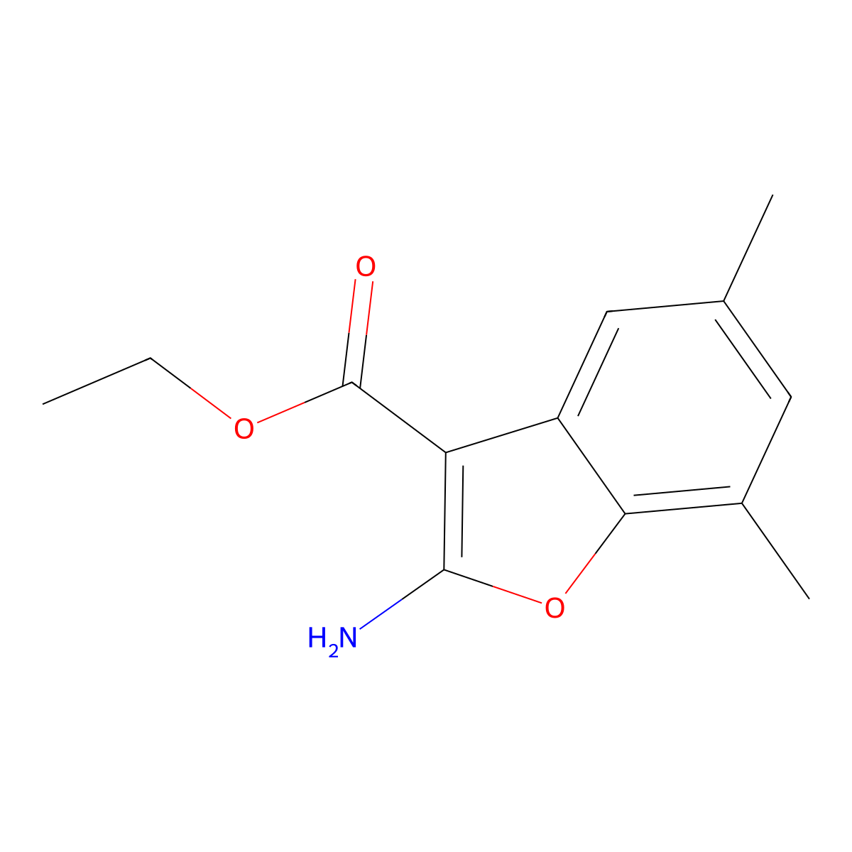 Ethyl 2-amino-5,7-dimethylbenzofuran-3-carboxylate molecular structure, CAS 34859-69-3