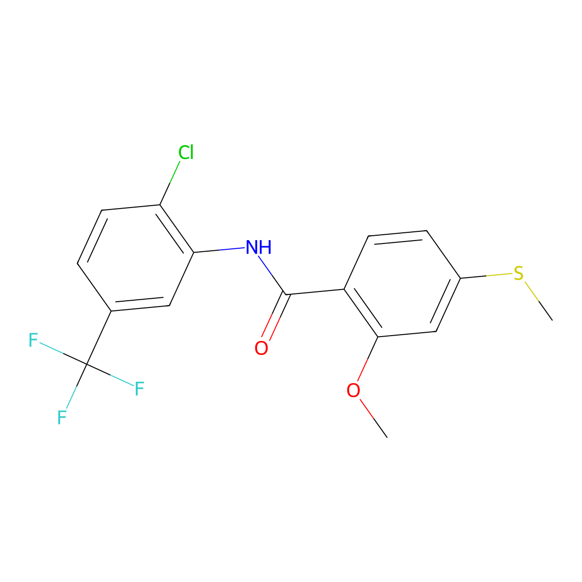 N-[2-chloro-5-(trifluoromethyl)phenyl]-2-methoxy-4-(methylsulfanyl)benzamide molecular structure, CAS 348592-72-3