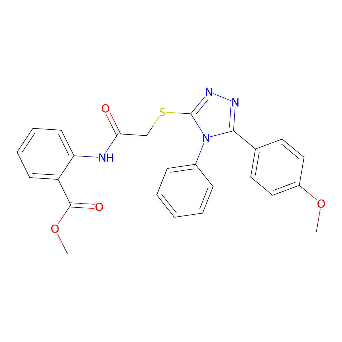 Methyl 2-[[2-[[5-(4-methoxyphenyl)-4-phenyl-1,2,4-triazol-3-yl]sulfanyl]acetyl]amino]benzoate molecular structure, CAS 348593-19-1