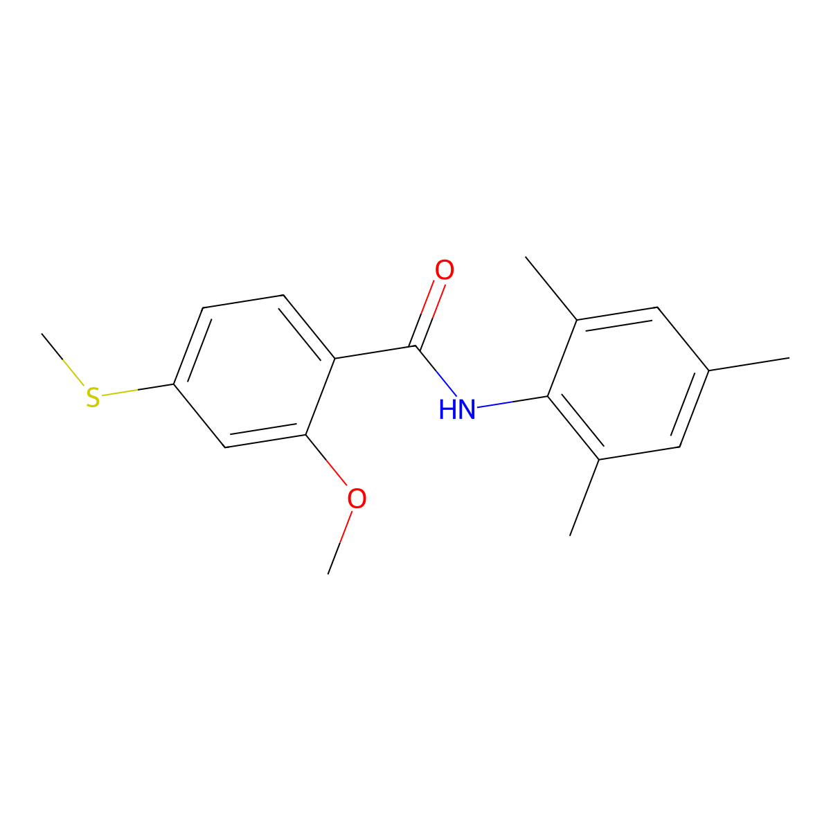 2-methoxy-4-(methylsulfanyl)-N-(2,4,6-trimethylphenyl)benzamide molecular structure, CAS 348593-32-8