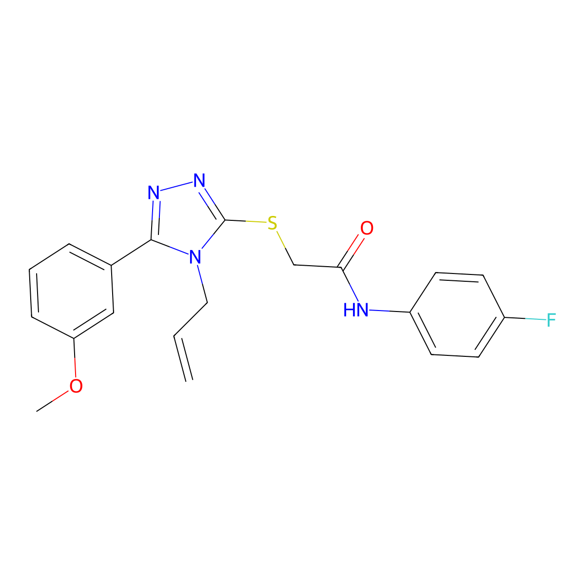 N-(4-fluorophenyl)-2-[[5-(3-methoxyphenyl)-4-prop-2-enyl-1,2,4-triazol-3-yl]sulfanyl]acetamide molecular structure, CAS 348593-62-4