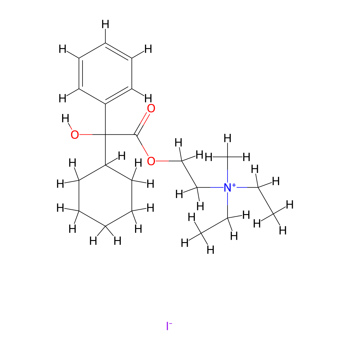 2-((Cyclohexyl(hydroxy)phenylacetyl)oxy)-N,N-diethyl-N-methylethan-1-aminium iodide molecular structure, CAS 3486-39-3