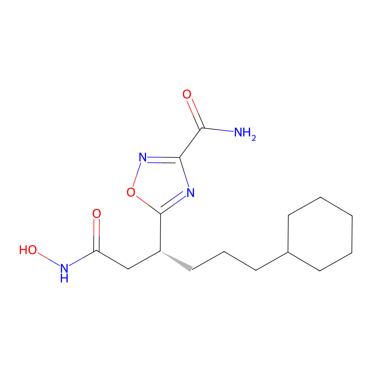 (R)-5-(6-cyclohexyl-1-(hydroxyamino)-1-oxohexan-3-yl)-1,2,4-oxadiazole-3-carboxamide molecular structure, CAS 348622-88-8