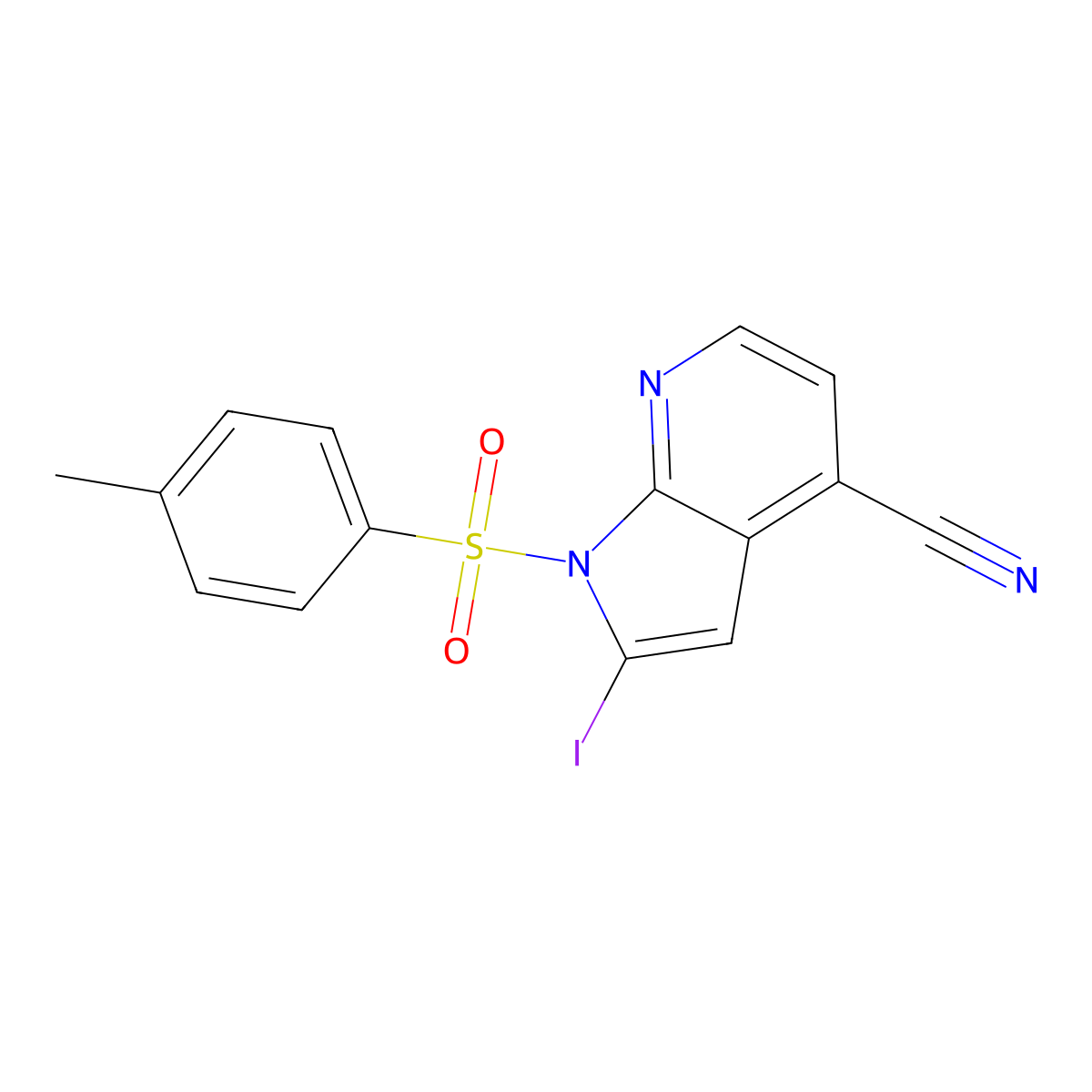 2-iodo-1-tosyl-1H-pyrrolo[2,3-b]pyridine-4-carbonitrile molecular structure, CAS 348639-79-2