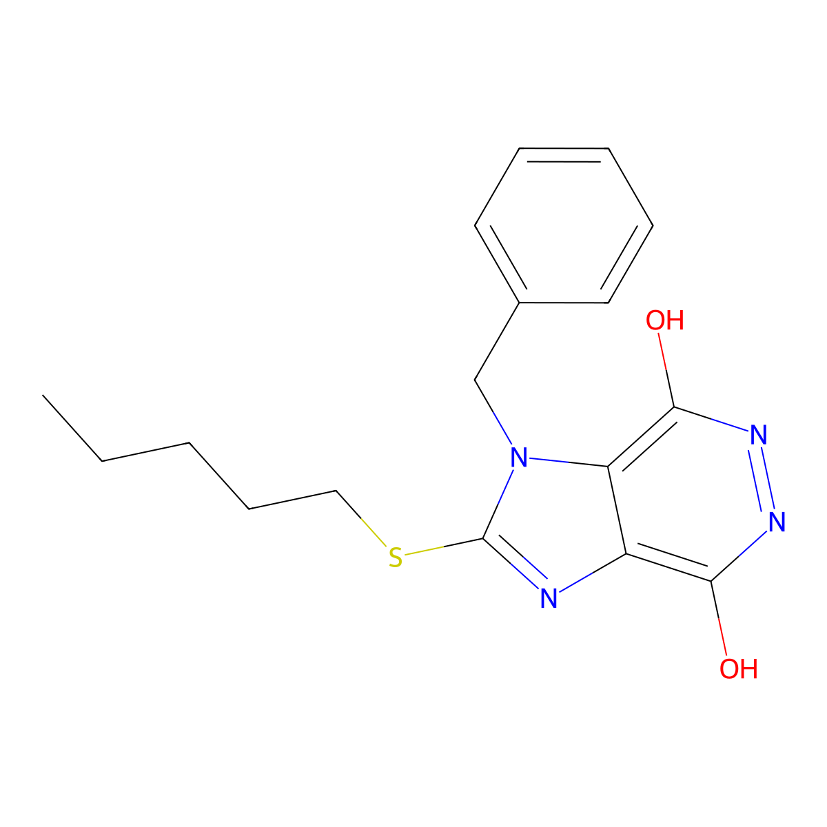 3-Benzyl-2-pentylsulfanyl-5,6-dihydroimidazo[4,5-d]pyridazine-4,7-dione molecular structure, CAS 3487-23-8