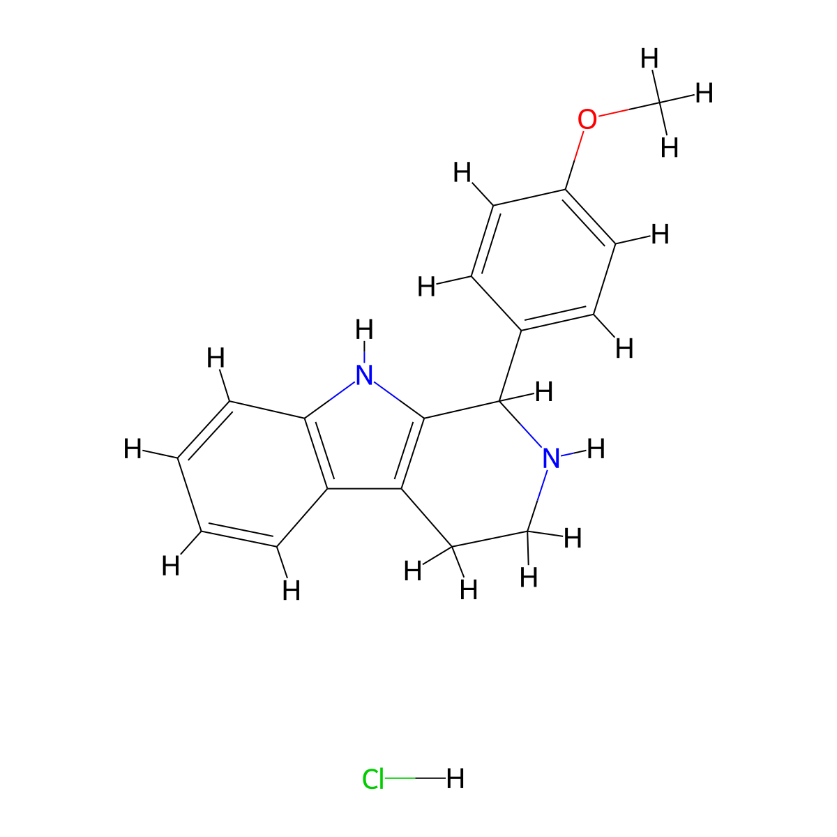 9H-Pyrido(3,4-6)indole, 1,2,3,4-tetrahydro-1-(p-methoxyphenyl)-, hydrochloride molecular structure, CAS 3489-15-4