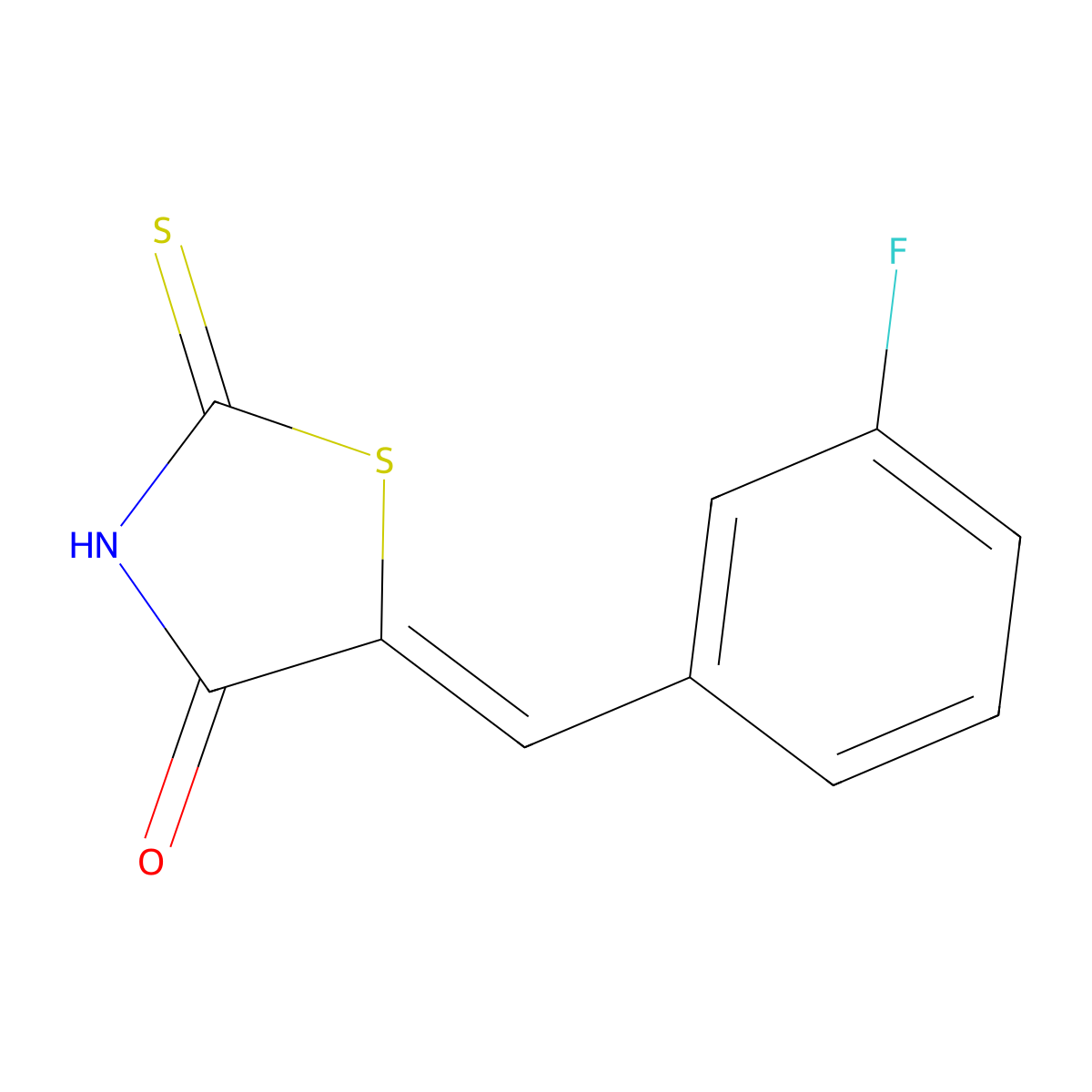 (5E)-5-(3-fluorobenzylidene)-2-mercapto-1,3-thiazol-4(5H)-one molecular structure, CAS 349-33-7