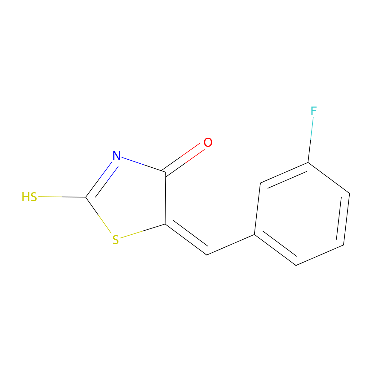 (5E)-5-(3-fluorobenzylidene)-2-mercapto-1,3-thiazol-4(5H)-one molecular structure, CAS 349-33-7