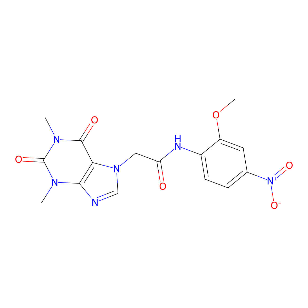 2-(1,3-dimethyl-2,6-dioxo-1,2,3,6-tetrahydro-7H-purin-7-yl)-N-(2-methoxy-4-nitrophenyl)acetamide molecular structure, CAS 349084-35-1