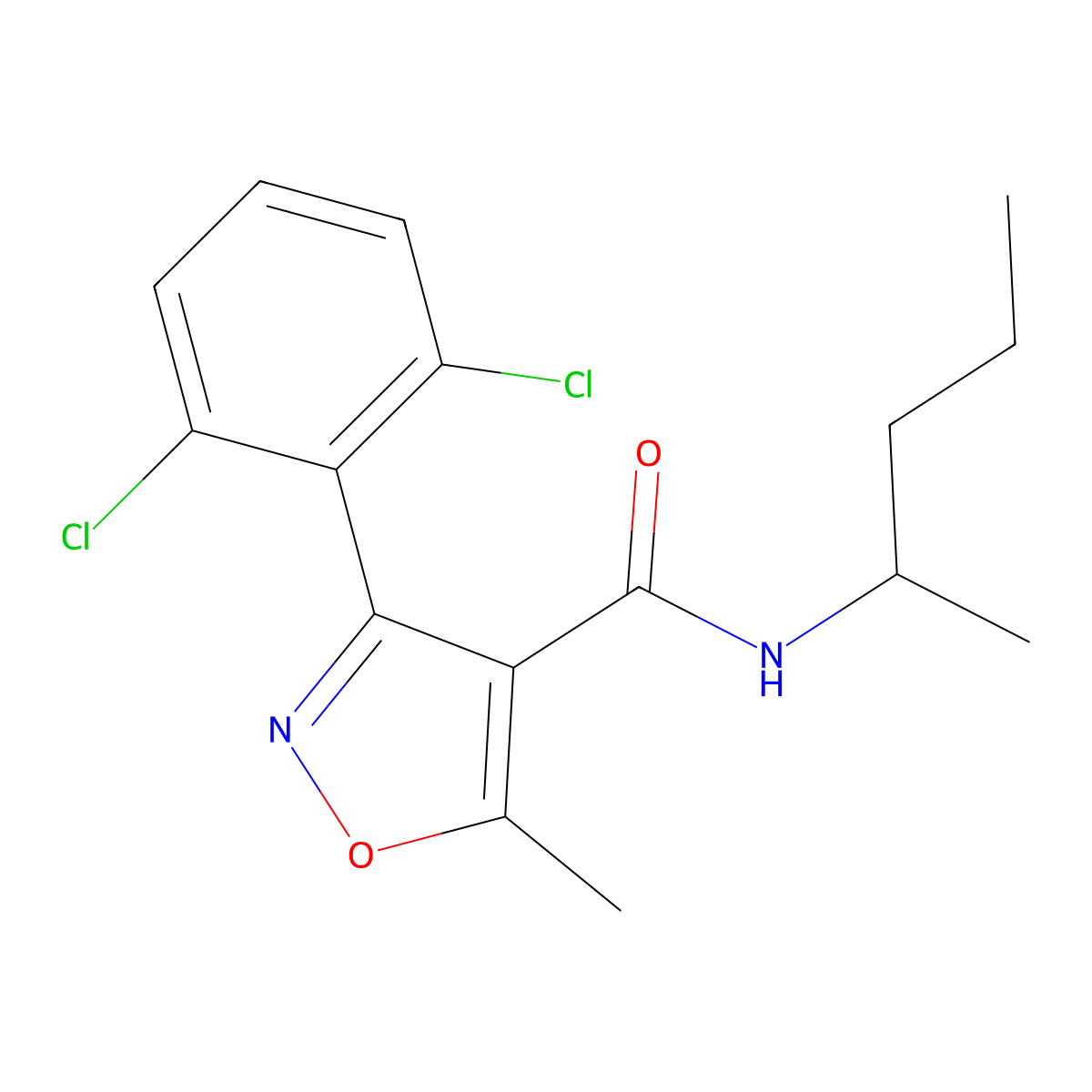 3-(2,6-dichlorophenyl)-5-methyl-N-(pentan-2-yl)-1,2-oxazole-4-carboxamide molecular structure, CAS 349084-83-9