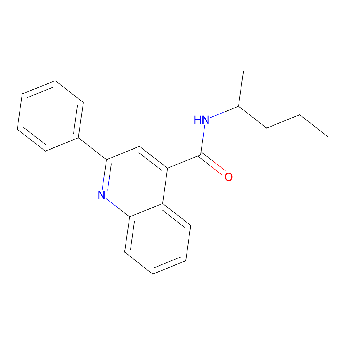 N-(pentan-2-yl)-2-phenylquinoline-4-carboxamide molecular structure, CAS 349084-95-3