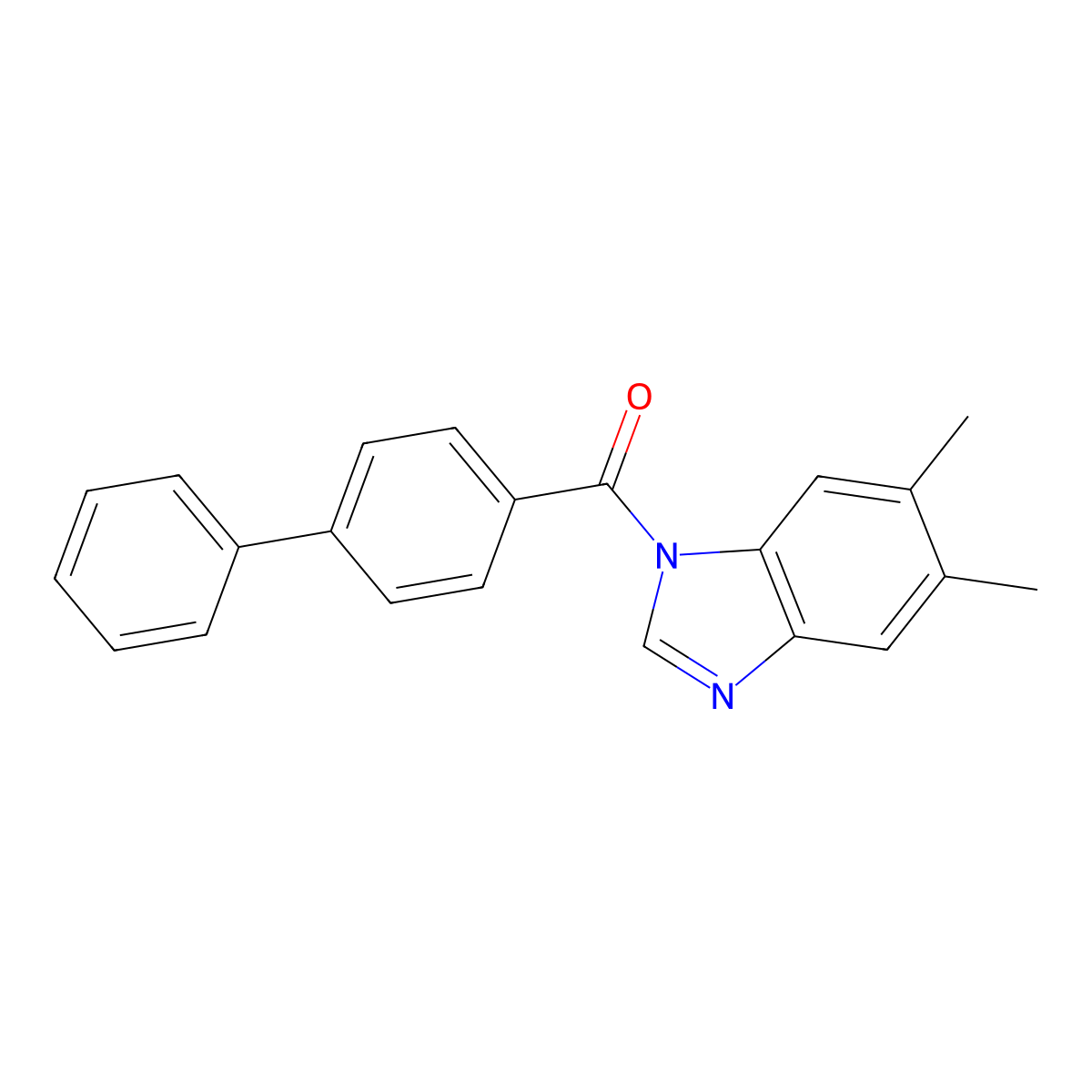 (5,6-Dimethylbenzimidazol-1-yl)-(4-phenylphenyl)methanone molecular structure, CAS 349085-17-2