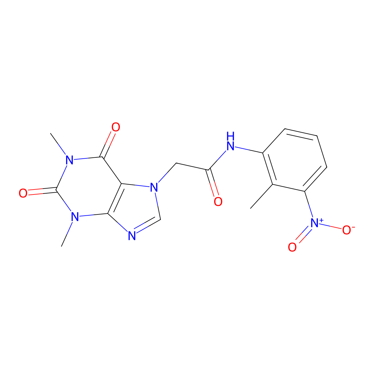 2-(1,3-dimethyl-2,6-dioxo-1,2,3,6-tetrahydro-7H-purin-7-yl)-N-(2-methyl-3-nitrophenyl)acetamide molecular structure, CAS 349085-66-1