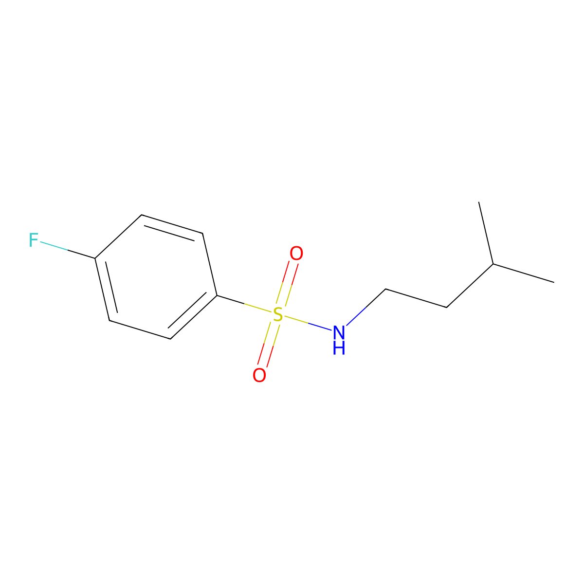 4-fluoro-N-(3-methylbutyl)benzene-1-sulfonamide molecular structure, CAS 349085-99-0