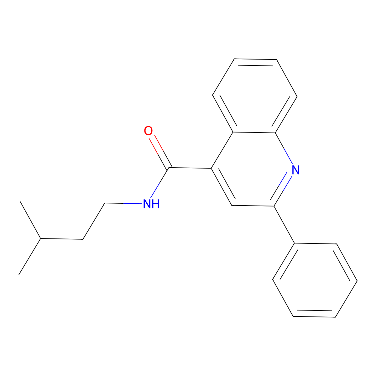N-(3-methylbutyl)-2-phenylquinoline-4-carboxamide molecular structure, CAS 349086-10-8