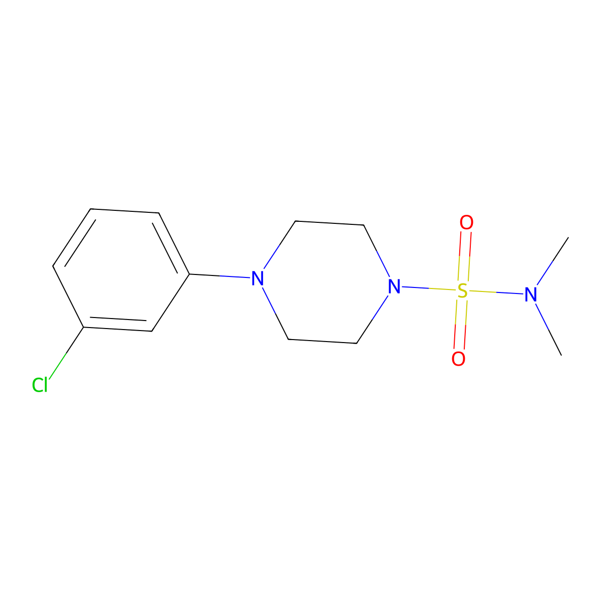 4-(3-chlorophenyl)-N,N-dimethylpiperazine-1-sulfonamide molecular structure, CAS 349086-49-3