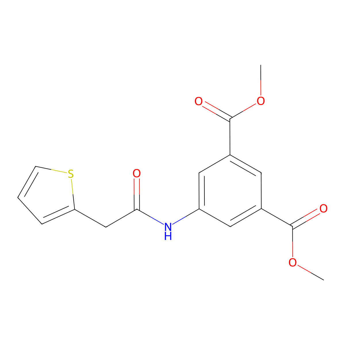 Dimethyl 5-[(2-thiophen-2-ylacetyl)amino]benzene-1,3-dicarboxylate molecular structure, CAS 349087-50-9