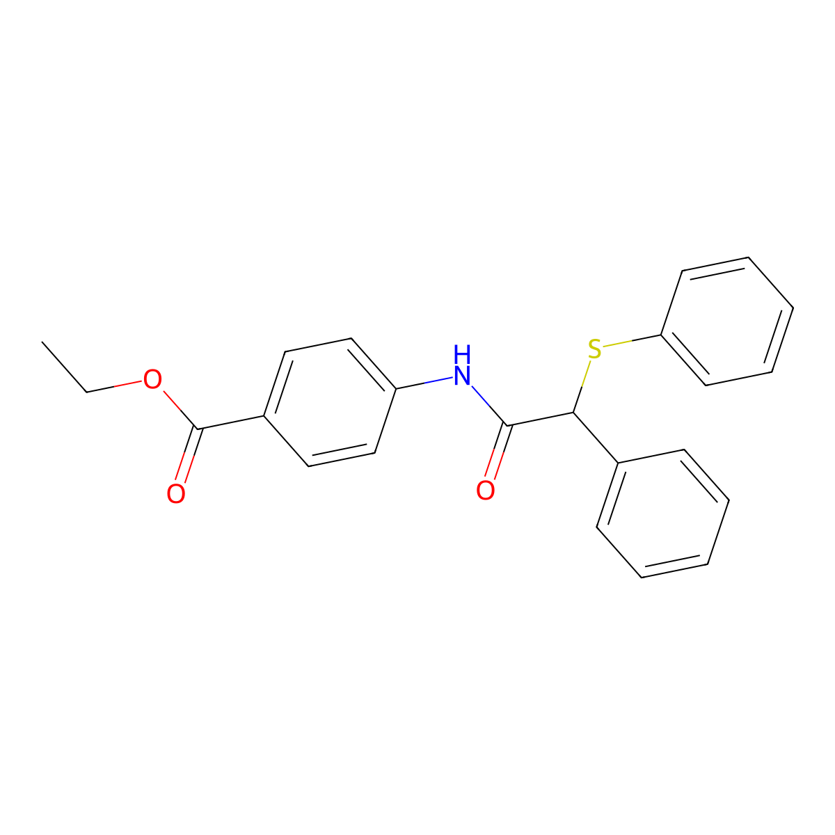 Ethyl 4-[(2-phenyl-2-phenylsulfanylacetyl)amino]benzoate molecular structure, CAS 349088-10-4
