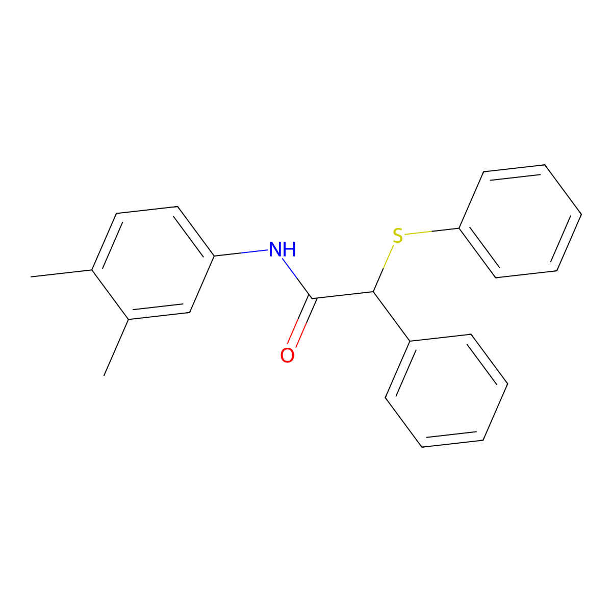 N-(3,4-dimethylphenyl)-2-phenyl-2-phenylsulfanylacetamide molecular structure, CAS 349088-30-8