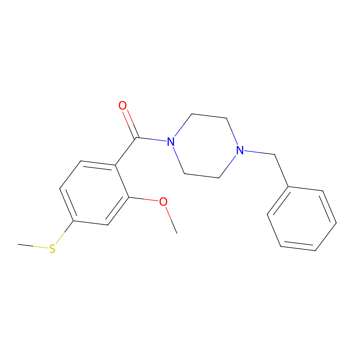(4-Benzylpiperazin-1-yl)-(2-methoxy-4-methylsulfanylphenyl)methanone molecular structure, CAS 349088-38-6