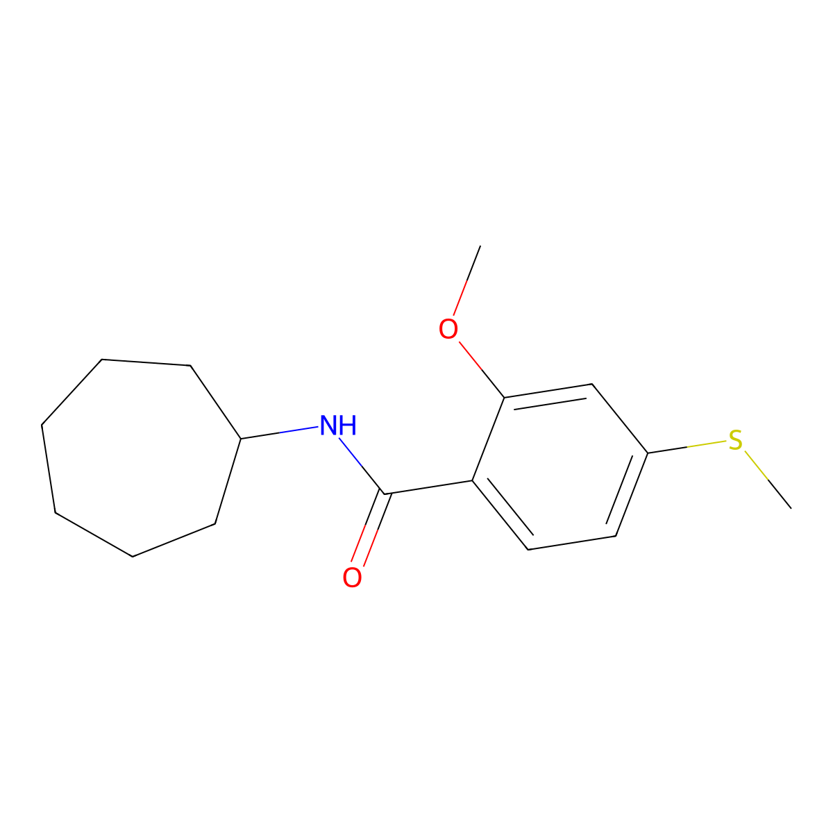 N-cycloheptyl-2-methoxy-4-(methylsulfanyl)benzamide molecular structure, CAS 349088-47-7