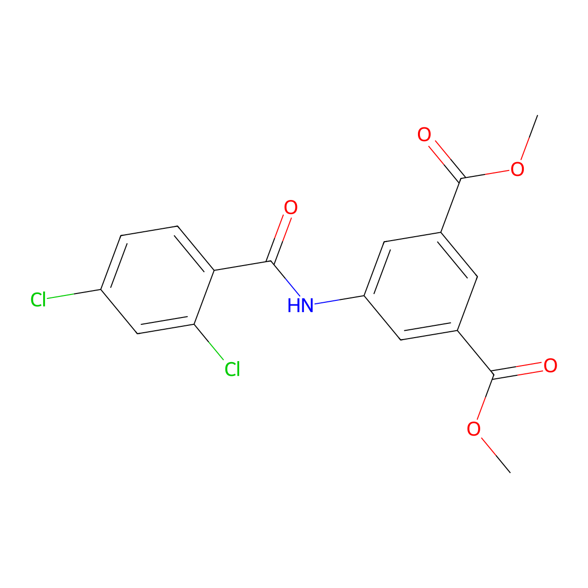 Dimethyl 5-((2,4-dichlorobenzoyl)amino)isophthalate molecular structure, CAS 349092-38-2