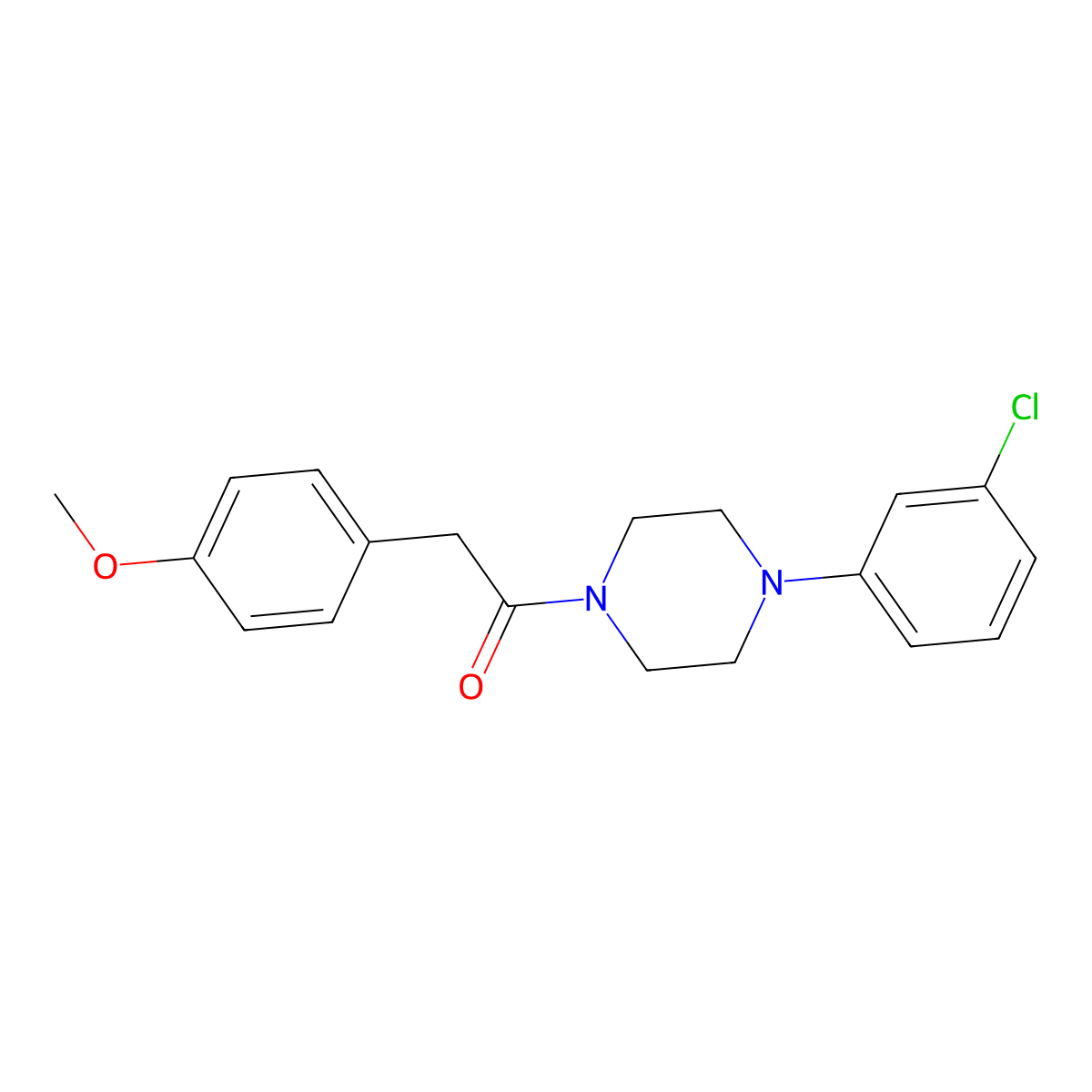 1-(4-(3-Chlorophenyl)piperazin-1-yl)-2-(4-methoxyphenyl)ethanone molecular structure, CAS 349093-70-5