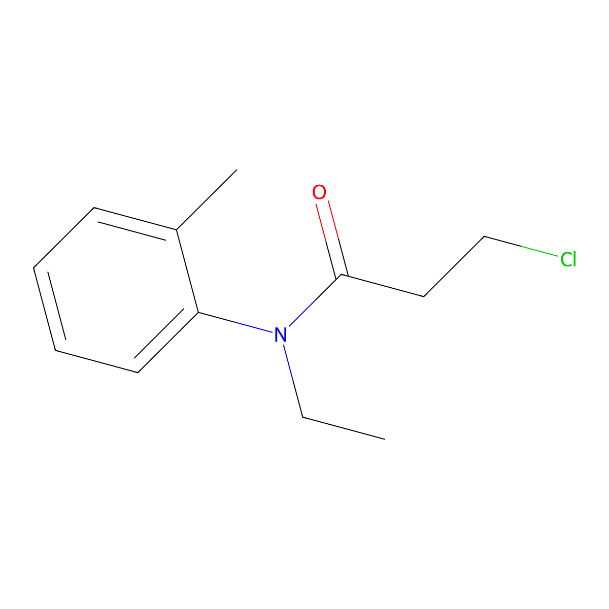 3-chloro-N-ethyl-N-(2-methylphenyl)propanamide molecular structure, CAS 349098-11-9