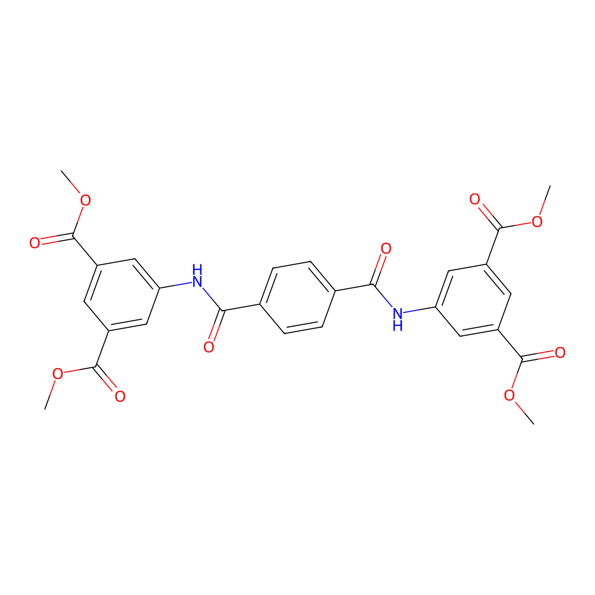 1,1',3,3'-Tetramethyl 5,5'-[1,4-phenylenebis(carbonylimino)]bis[1,3-benzenedicarboxylate] molecular structure, CAS 349098-14-2