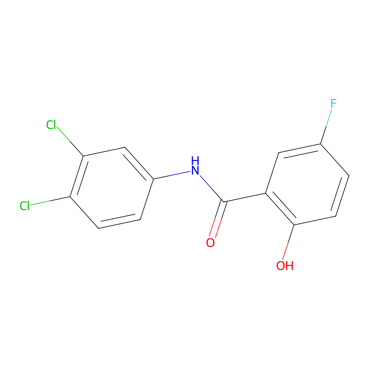 Benzamide, N-(3,4-dichlorophenyl)-5-fluoro-2-hydroxy- molecular structure, CAS 349099-89-4