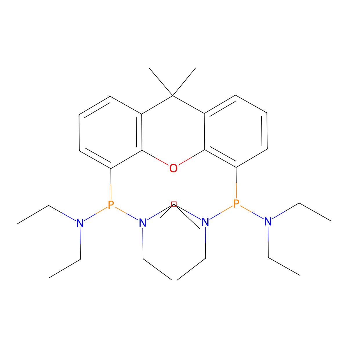 P,P''-(9,9-Dimethyl-9H-xanthene-4,5-diyl)bis(N,N,N',N'-tetraethyl(phosphonous diamide)) molecular structure, CAS 349100-75-0