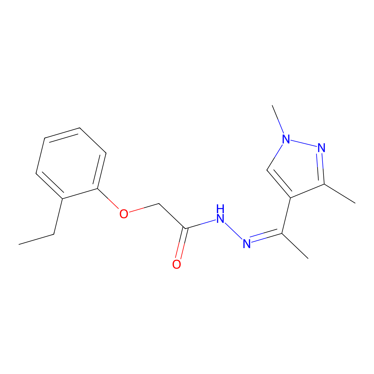 2-(2-Ethylphenoxy)acetic acid 2-[1-(1,3-dimethyl-1H-pyrazol-4-yl)ethylidene]hydrazide molecular structure, CAS 349102-89-2