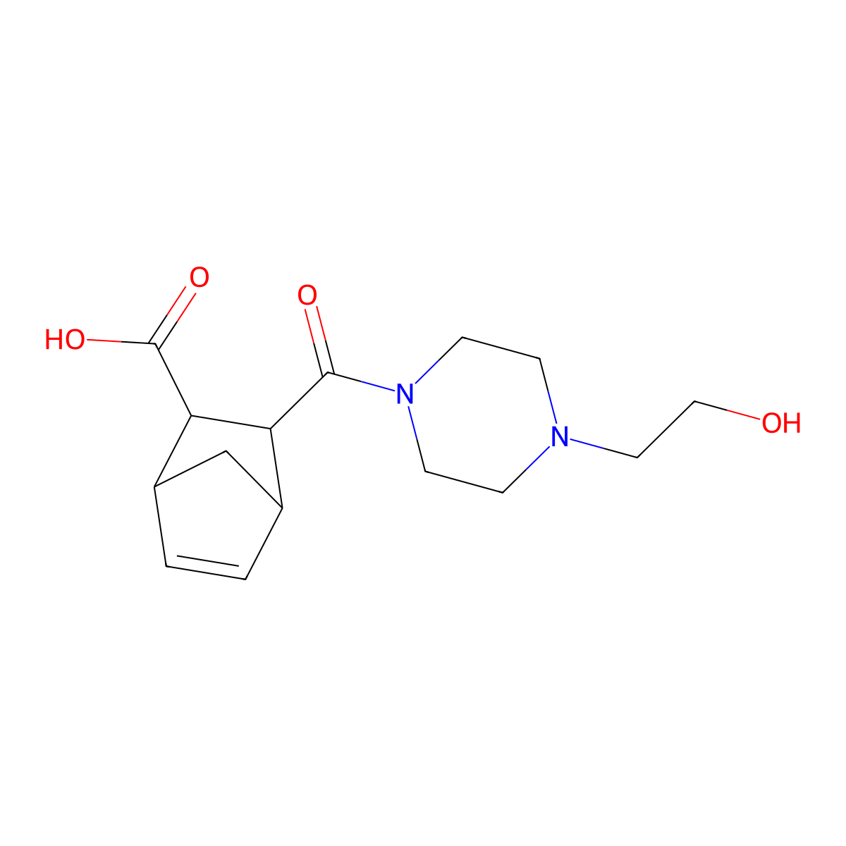 3-[4-(2-Hydroxyethyl)piperazine-1-carbonyl]bicyclo[2.2.1]hept-5-ene-2-carboxylic acid molecular structure, CAS 349102-92-7