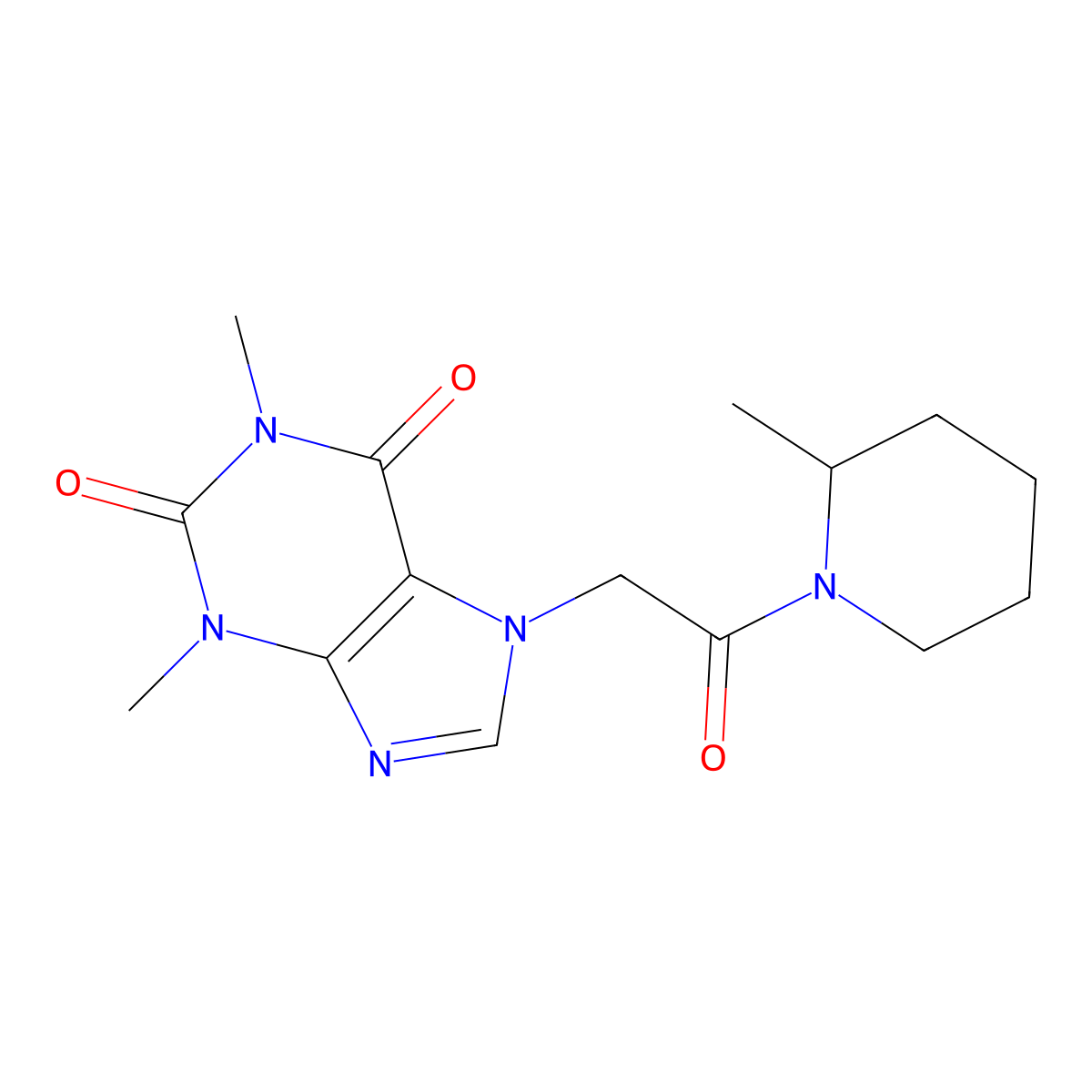 1,3-Dimethyl-7-[2-(2-methylpiperidin-1-yl)-2-oxoethyl]purine-2,6-dione molecular structure, CAS 349114-52-9