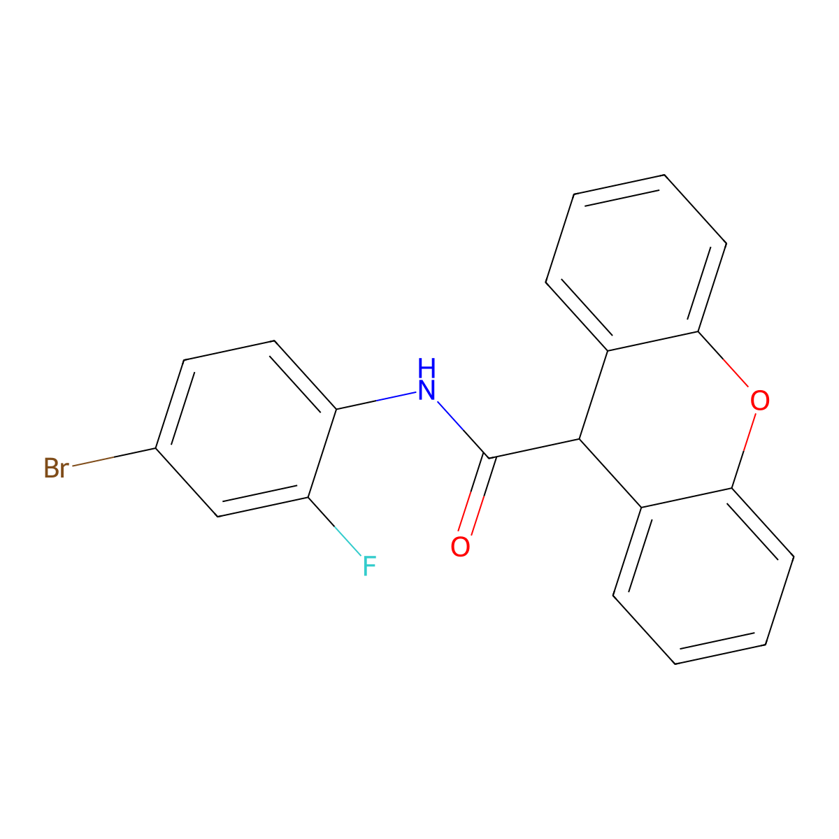 N-(4-bromo-2-fluorophenyl)-9H-xanthene-9-carboxamide molecular structure, CAS 349117-33-5