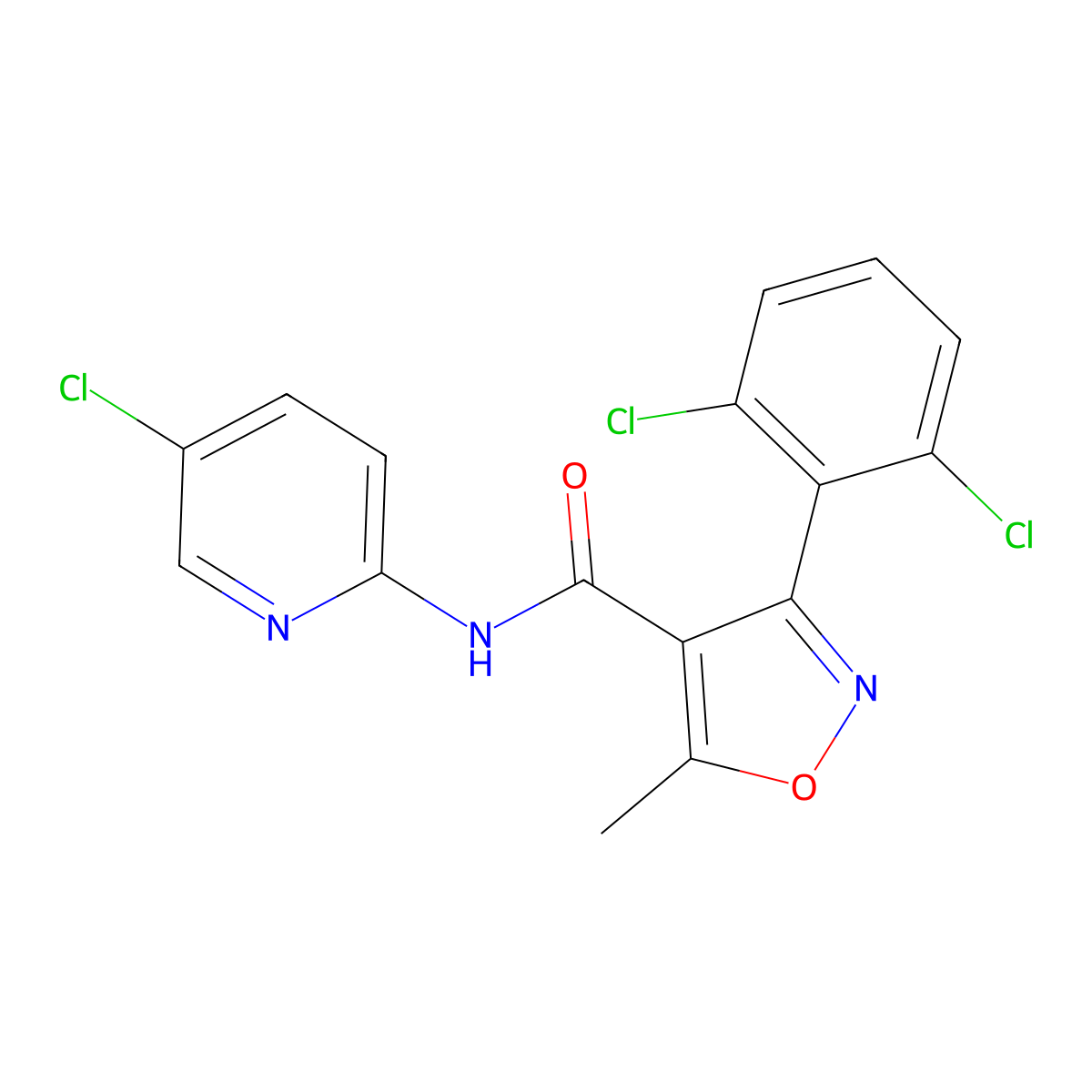 N-(5-chloropyridin-2-yl)-3-(2,6-dichlorophenyl)-5-methyl-1,2-oxazole-4-carboxamide molecular structure, CAS 349124-77-2