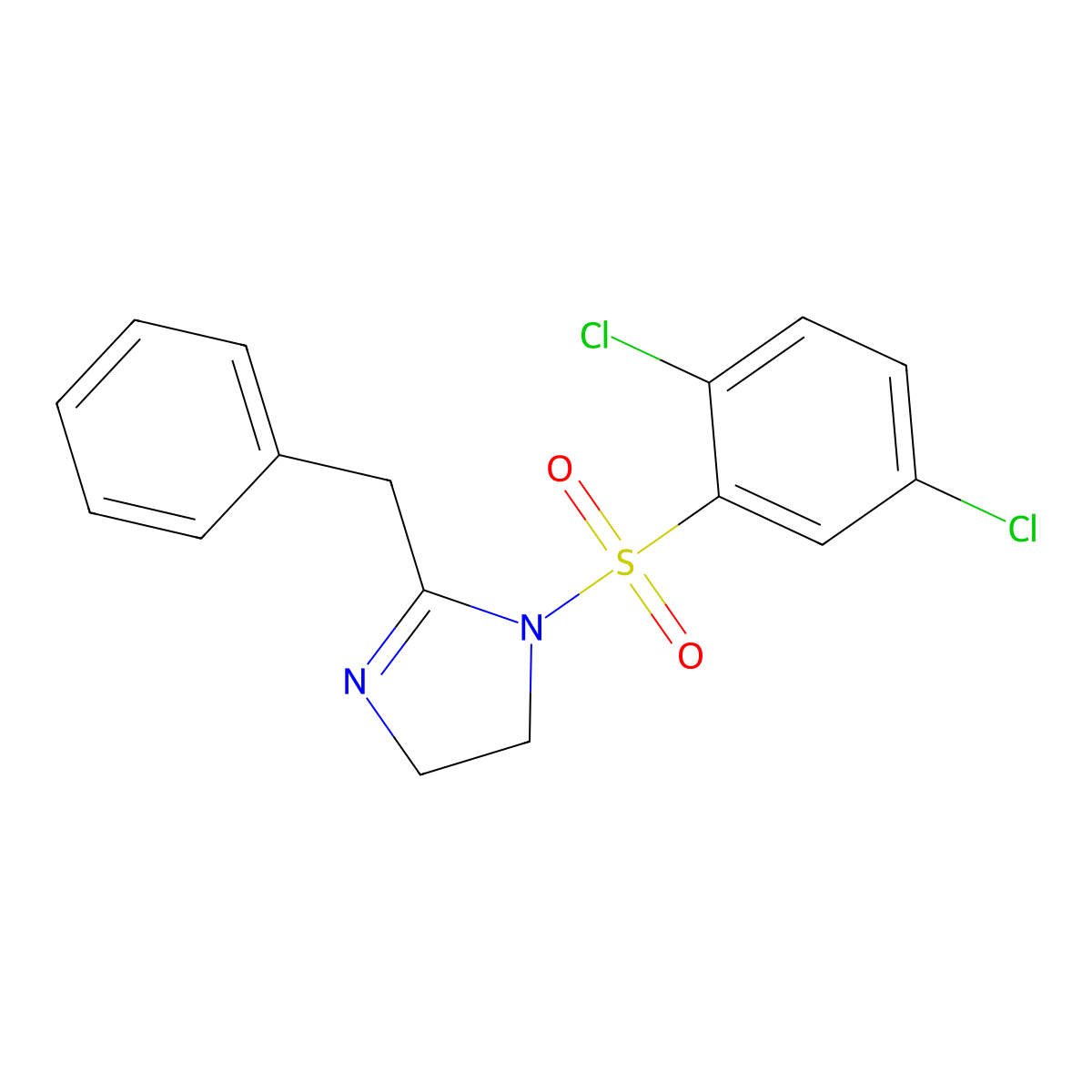 2-Benzyl-1-(2,5-dichlorophenyl)sulfonyl-4,5-dihydroimidazole molecular structure, CAS 349127-94-2