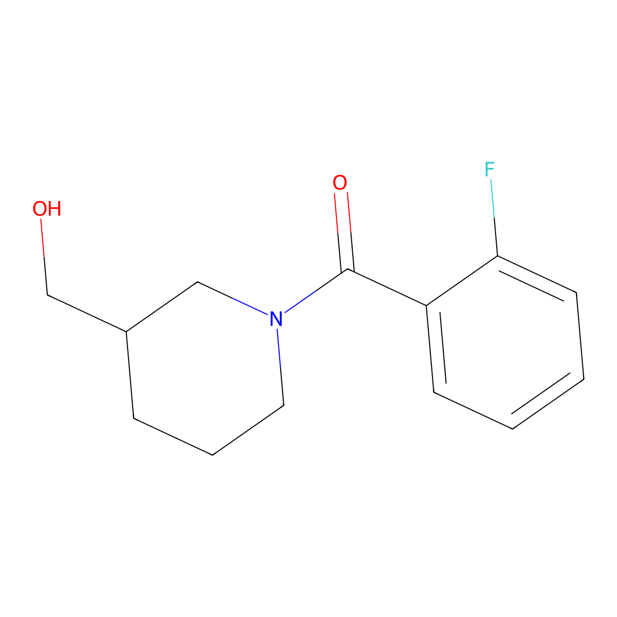 (2-Fluorophenyl)(3-(hydroxymethyl)piperidin-1-yl)methanone molecular structure, CAS 349128-53-6