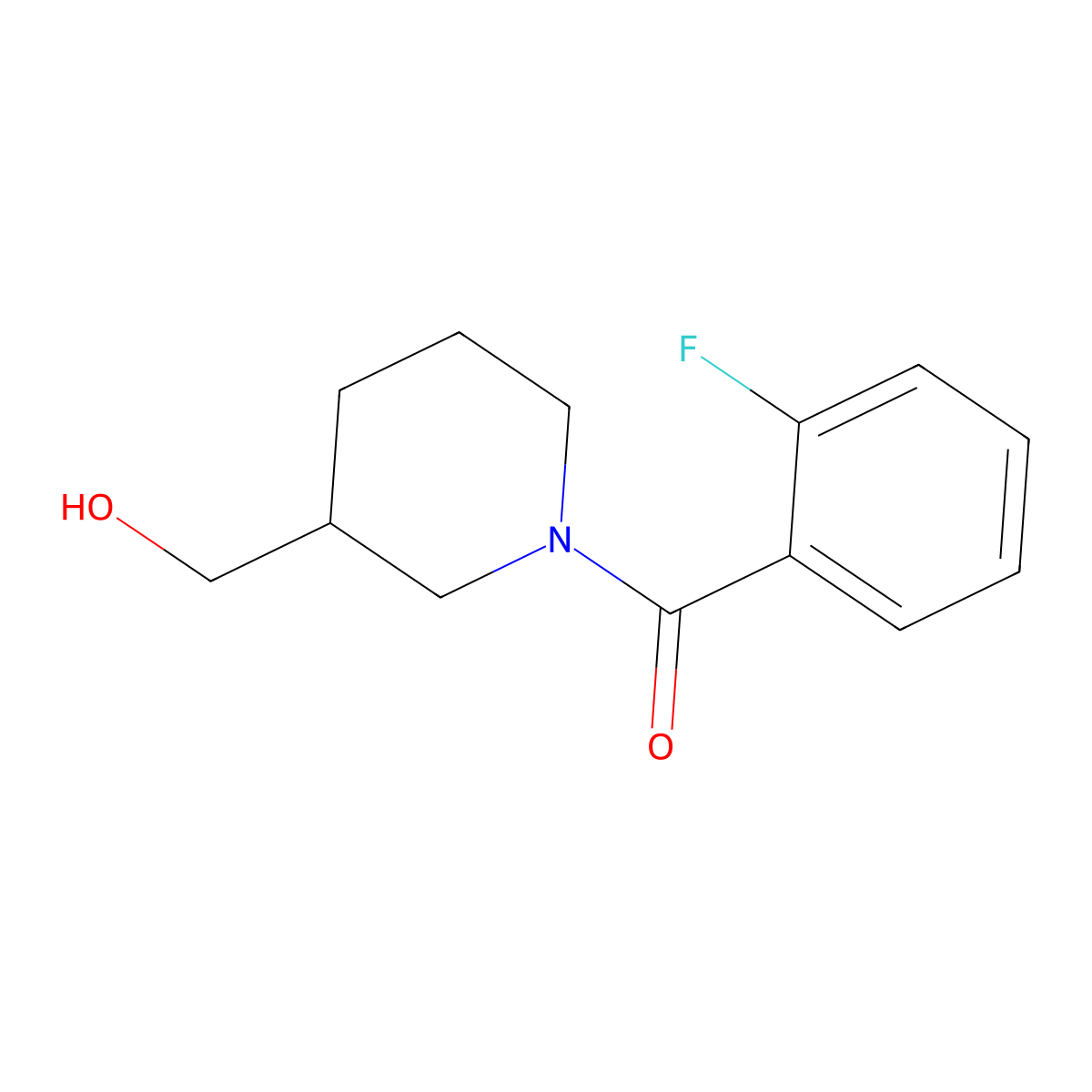 (2-Fluorophenyl)(3-(hydroxymethyl)piperidin-1-yl)methanone molecular structure, CAS 349128-53-6