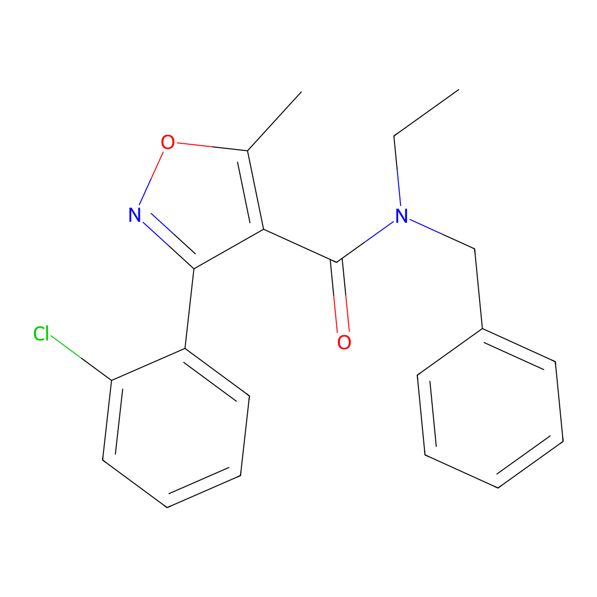 N-benzyl-3-(2-chlorophenyl)-N-ethyl-5-methyl-1,2-oxazole-4-carboxamide molecular structure, CAS 349130-80-9