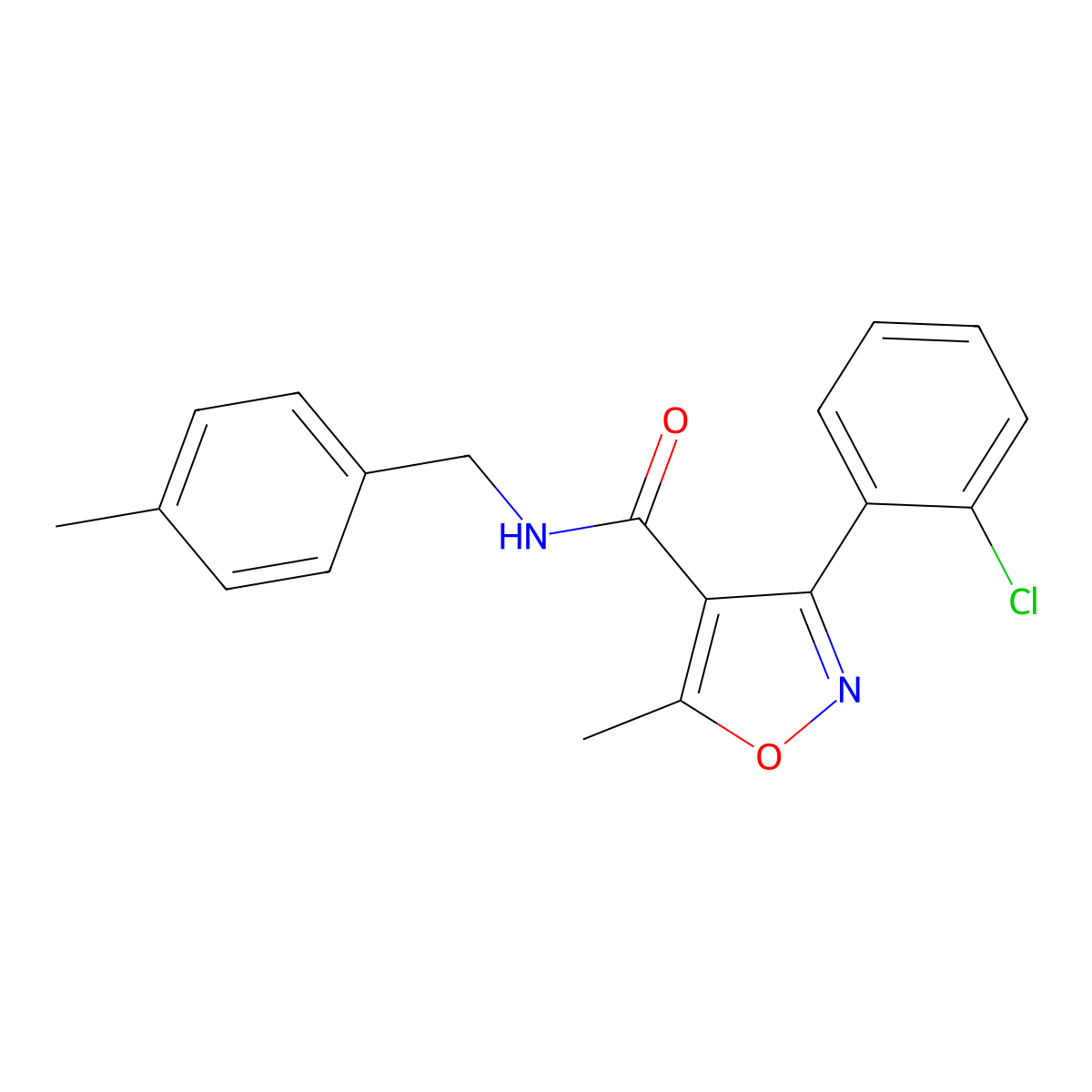 3-(2-chlorophenyl)-5-methyl-N-[(4-methylphenyl)methyl]-1,2-oxazole-4-carboxamide molecular structure, CAS 349131-06-2