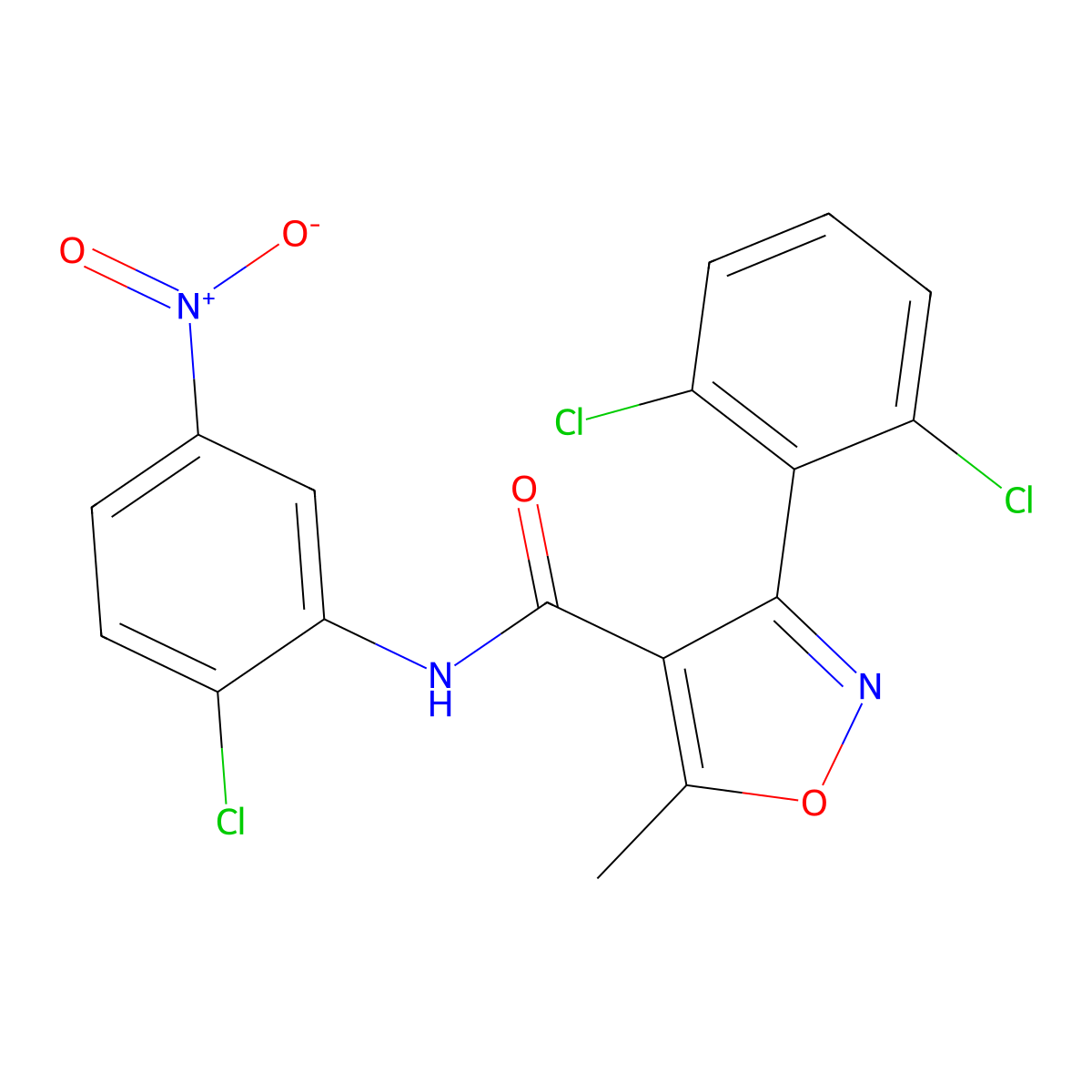 N-(2-chloro-5-nitrophenyl)-3-(2,6-dichlorophenyl)-5-methyl-1,2-oxazole-4-carboxamide molecular structure, CAS 349131-19-7