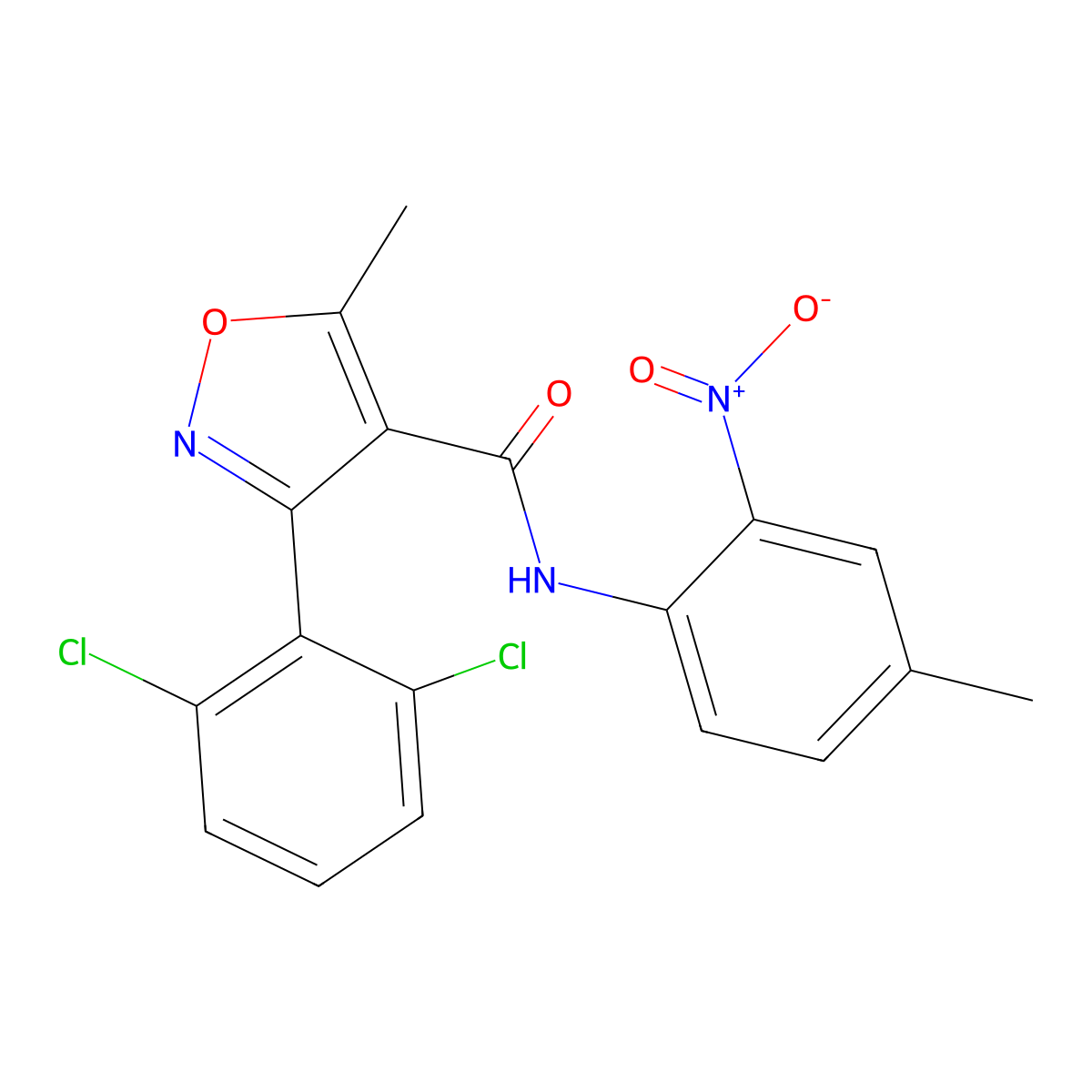 3-(2,6-dichlorophenyl)-5-methyl-N-(4-methyl-2-nitrophenyl)-1,2-oxazole-4-carboxamide molecular structure, CAS 349131-20-0