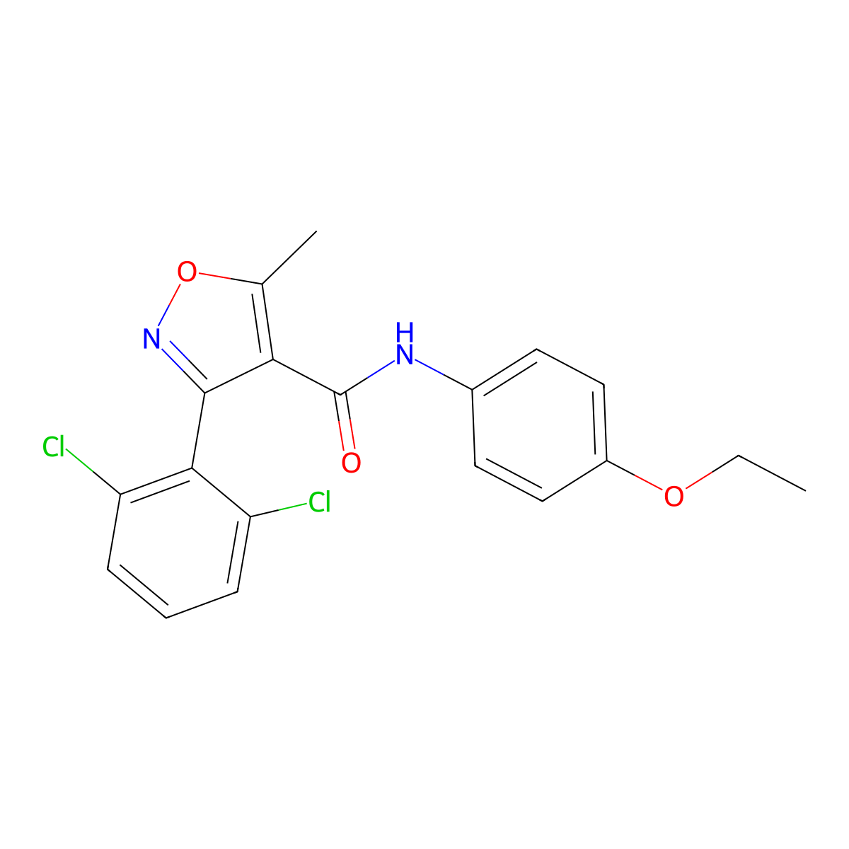 3-(2,6-dichlorophenyl)-N-(4-ethoxyphenyl)-5-methyl-1,2-oxazole-4-carboxamide molecular structure, CAS 349131-21-1