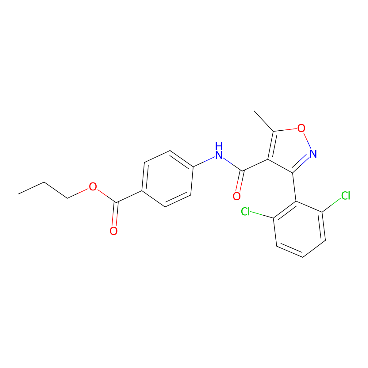 Propyl 4-[[3-(2,6-dichlorophenyl)-5-methyl-1,2-oxazole-4-carbonyl]amino]benzoate molecular structure, CAS 349131-26-6