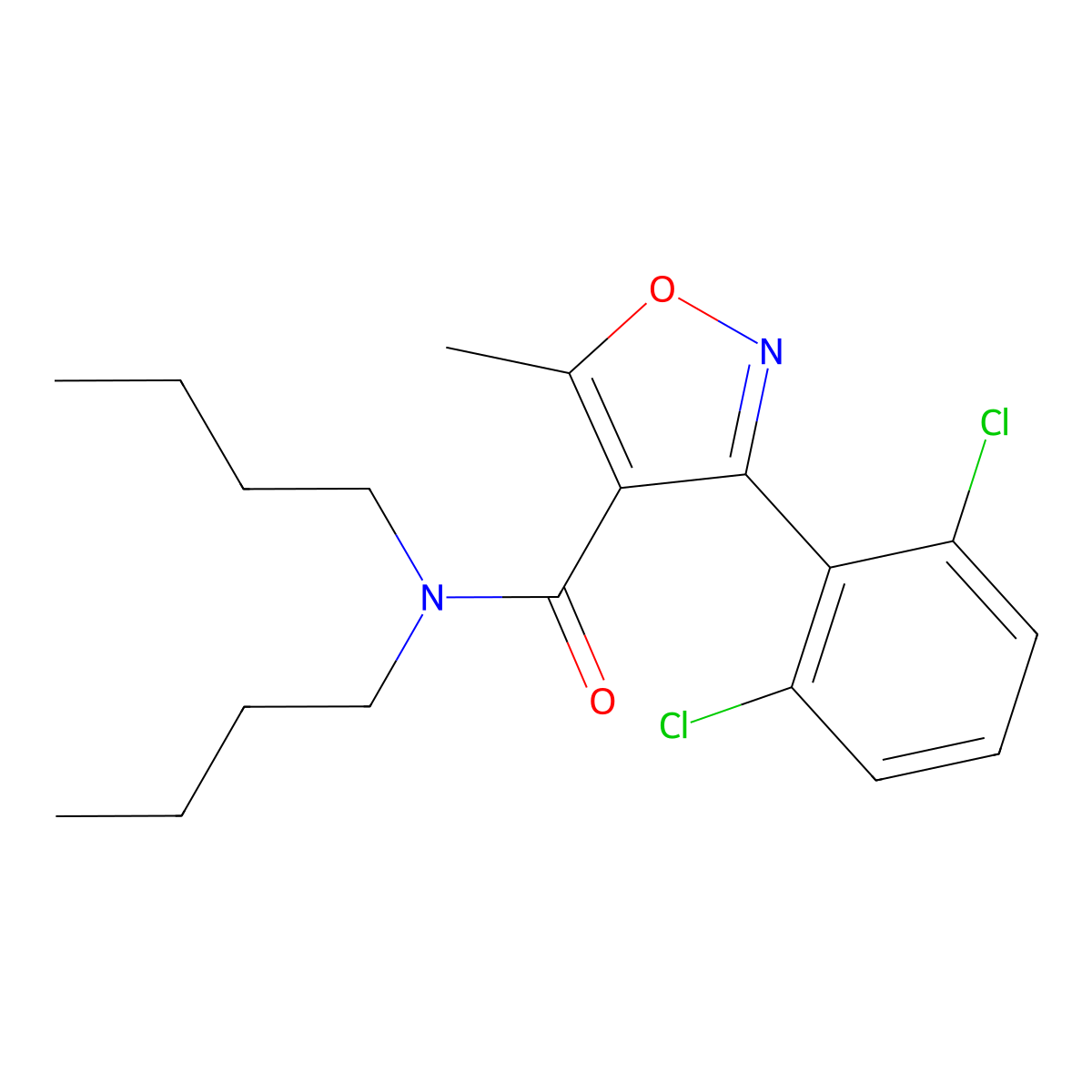 N,N-dibutyl-3-(2,6-dichlorophenyl)-5-methyl-1,2-oxazole-4-carboxamide molecular structure, CAS 349131-31-3