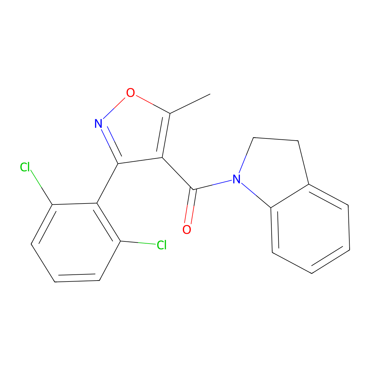 1-{[3-(2,6-Dichlorophenyl)-5-methylisoxazol-4-yl]carbonyl}indoline molecular structure, CAS 349131-40-4