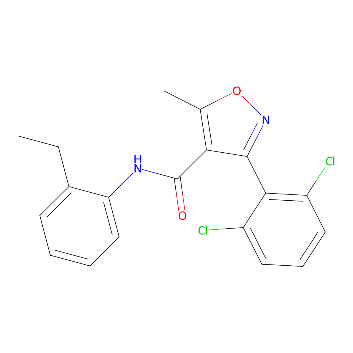 3-(2,6-dichlorophenyl)-N-(2-ethylphenyl)-5-methyl-4-isoxazolecarboxamide molecular structure, CAS 349131-42-6